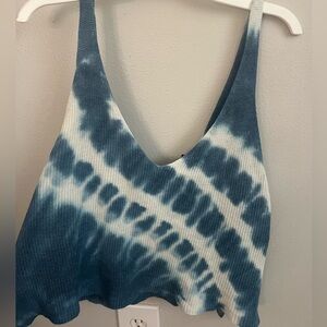 Forever 21 Teal and White Tie-Dye Tank Top